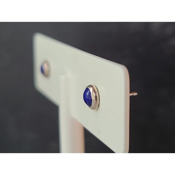 925 Sterling Silver Lapis Lazuli Stud Earrings Vintage - Picture 5 of 10